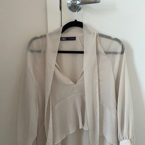 Zara cream blouse with neck tie